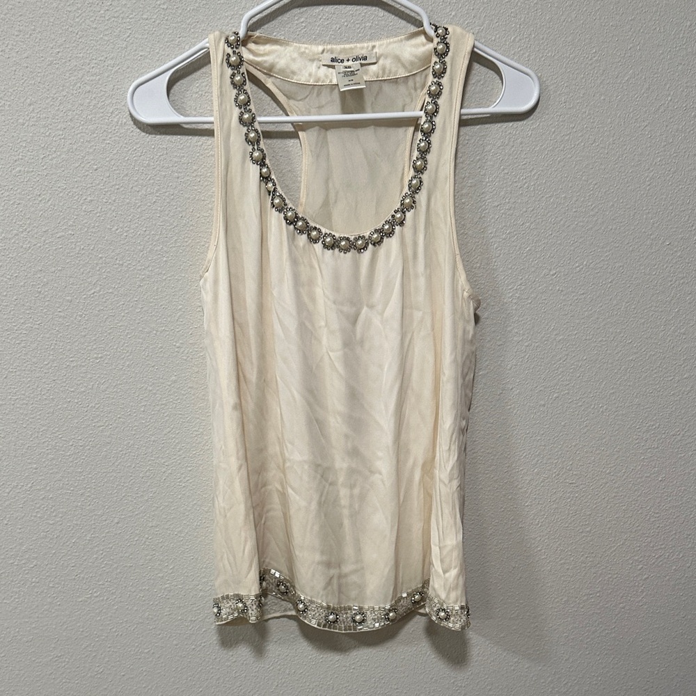Alice + Olivia Cream Embellished Tank Top